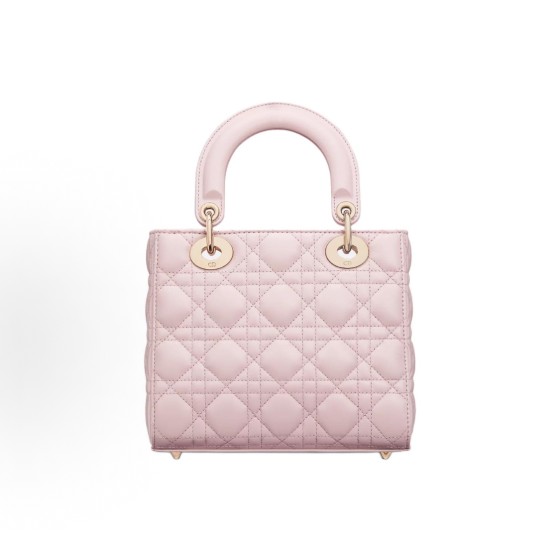 DIOR Lady Dior My ABCDior Light gold finish metal adjustable detachable shoulder strap Princess Bag Tote bag Shopping bag Crossbody handbag Small size women light pink