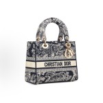 DIOR Lady D-Lite, a wide shoulder strap detachable Princess bag with a zoo tiger pattern, a medium-sized crossbody bag in blue