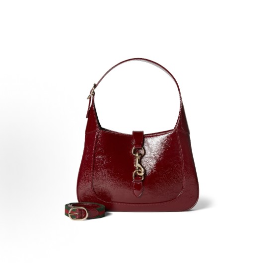 GUCCI Jackie solid color hook-button opening and closing Rosso Ancora hand-held shoulder bag, small size for women, red