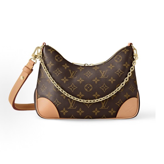 LOUIS VUITTON BOULOGNE handbag, classic monogram yellow ox horn chain bag, underarm bag, crossbody single-shoulder bag, brown