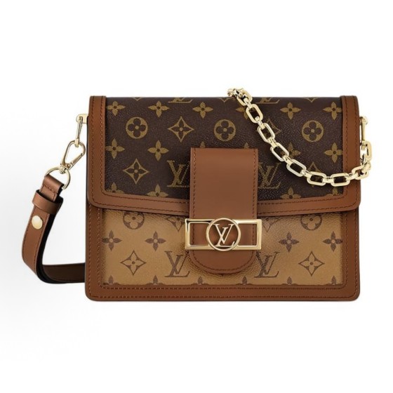 LOUIS VUITTON Dauphine MM Chain Monogram Daphne hand-held crossbody single-shoulder bag, medium size brown