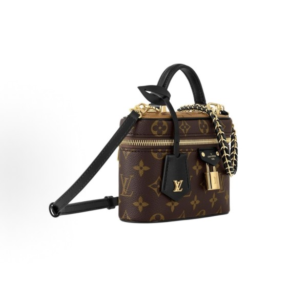 LOUIS VUITTON Vanity CHAIN POUCH  full of printed zipper leather hand-held cosmetic bag, brown