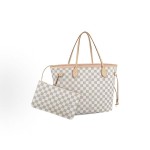 LOUIS VUITTON NEVERFULL MM checkered pink inner Tote bag,  shopping bag, mother bag, hand bag, shoulder bag, medium size, white