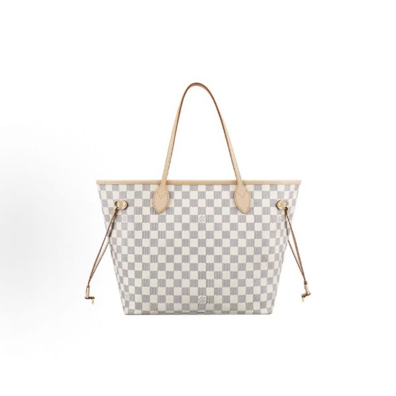 LOUIS VUITTON NEVERFULL MM checkered pink inner Tote bag,  shopping bag, mother bag, hand bag, shoulder bag, medium size, white