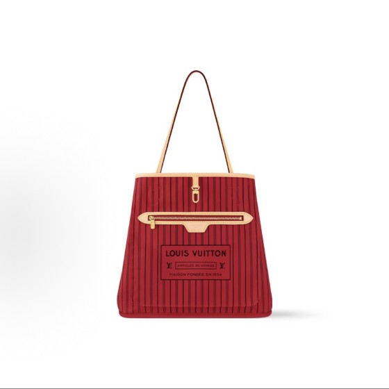 LOUIS VUITTON NEVERFULL INSIDE OUT MM Vertical striped Tote bag Tote bag Shopping bag Monogram shoulder handbag Medium size red