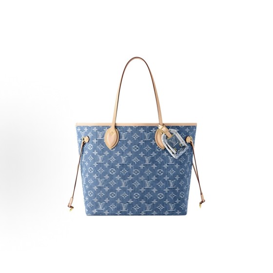 LOUIS VUITTON NEVERFULL Logo printed Tote bag, shopping bag, hand bag, shoulder bag, medium size, blue