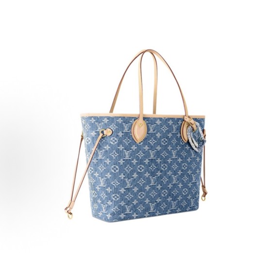 LOUIS VUITTON NEVERFULL Logo printed Tote bag, shopping bag, hand bag, shoulder bag, medium size, blue