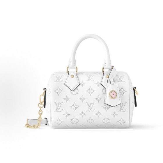LOUIS VUITTON Speedy 20 printed Logo zipper opening and closing single-shoulder crossbody handbag, white