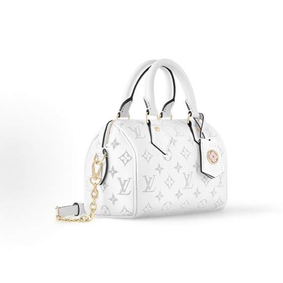LOUIS VUITTON Speedy 20 printed Logo zipper opening and closing single-shoulder crossbody handbag, white