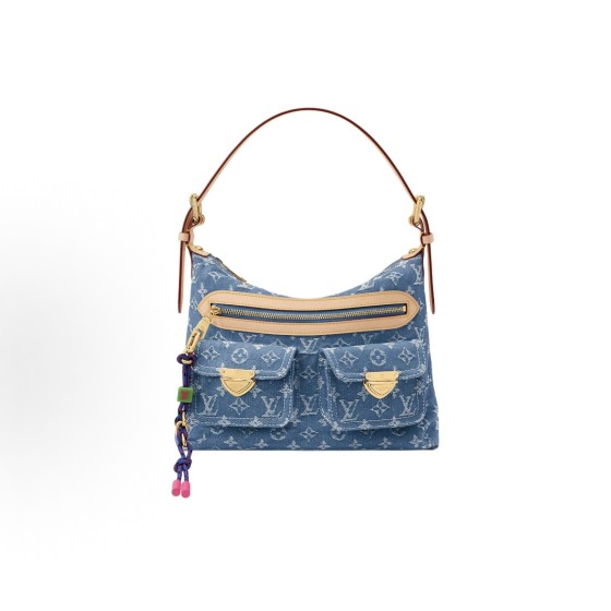 LOUIS VUITTON BAGGY denim denim color-blocked knot zipper exterior single-shoulder handbag, blue