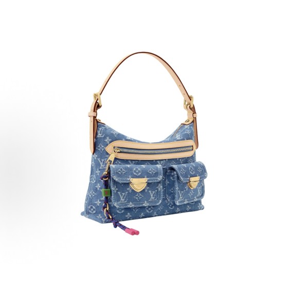 LOUIS VUITTON BAGGY denim denim color-blocked knot zipper exterior single-shoulder handbag, blue