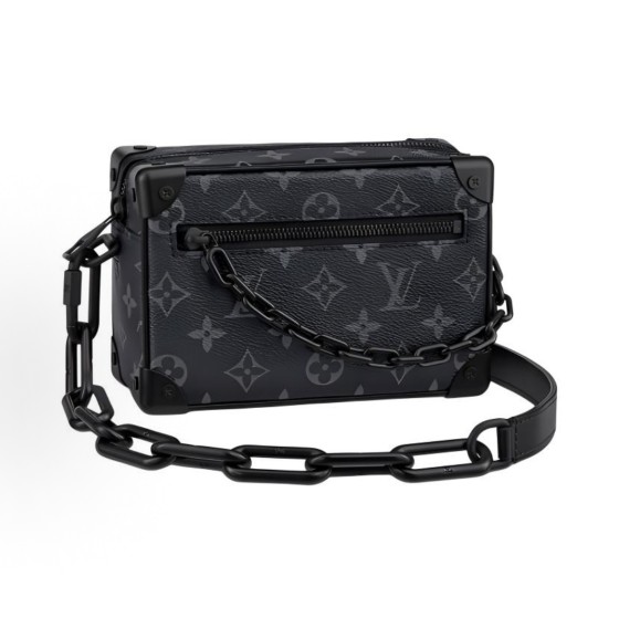LOUIS VUITTON SOFT TRUNK Classic Monogram full-print chain shoulder strap box bag, mini black crossbody bag