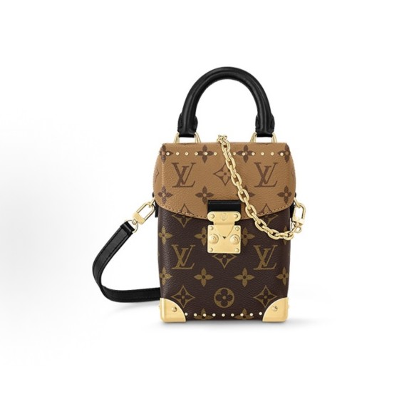 LOUIS VUITTON CAMERA BOX, monogram full-print lock opening chain box bag, mobile phone bag, hand bill, shoulder crossbody bag, brown