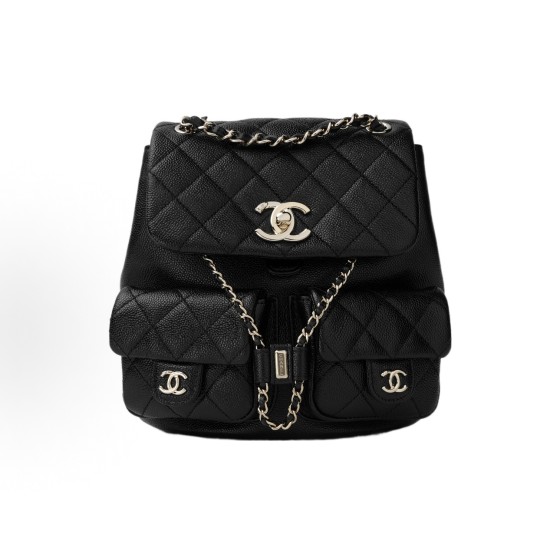 CHANEL Duma 23P gold buckle Double C Logo diamond-shaped leather chain-linked lychee pattern calfskin backpack for women
