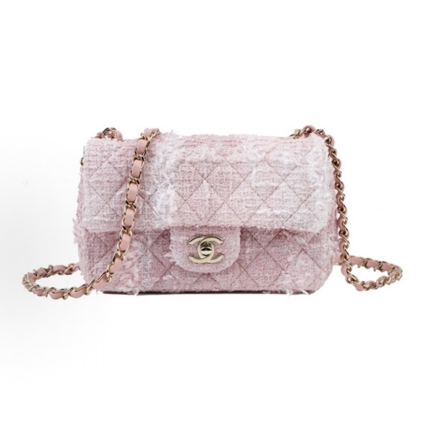 CHANEL diamond-patterned gold buckle chain mini pink