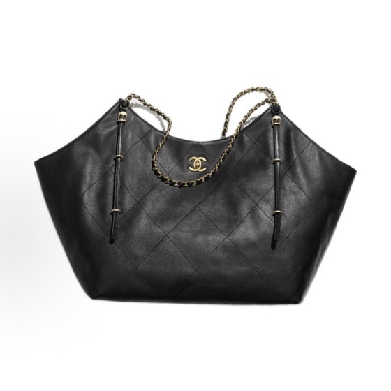 CHANEL 25S retro gold chain single-shoulder bag, large black